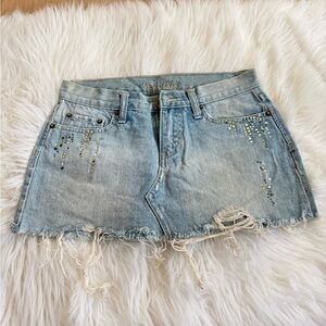 Wet Seal Light Blue Studded Distressed Denim Mini Skirt